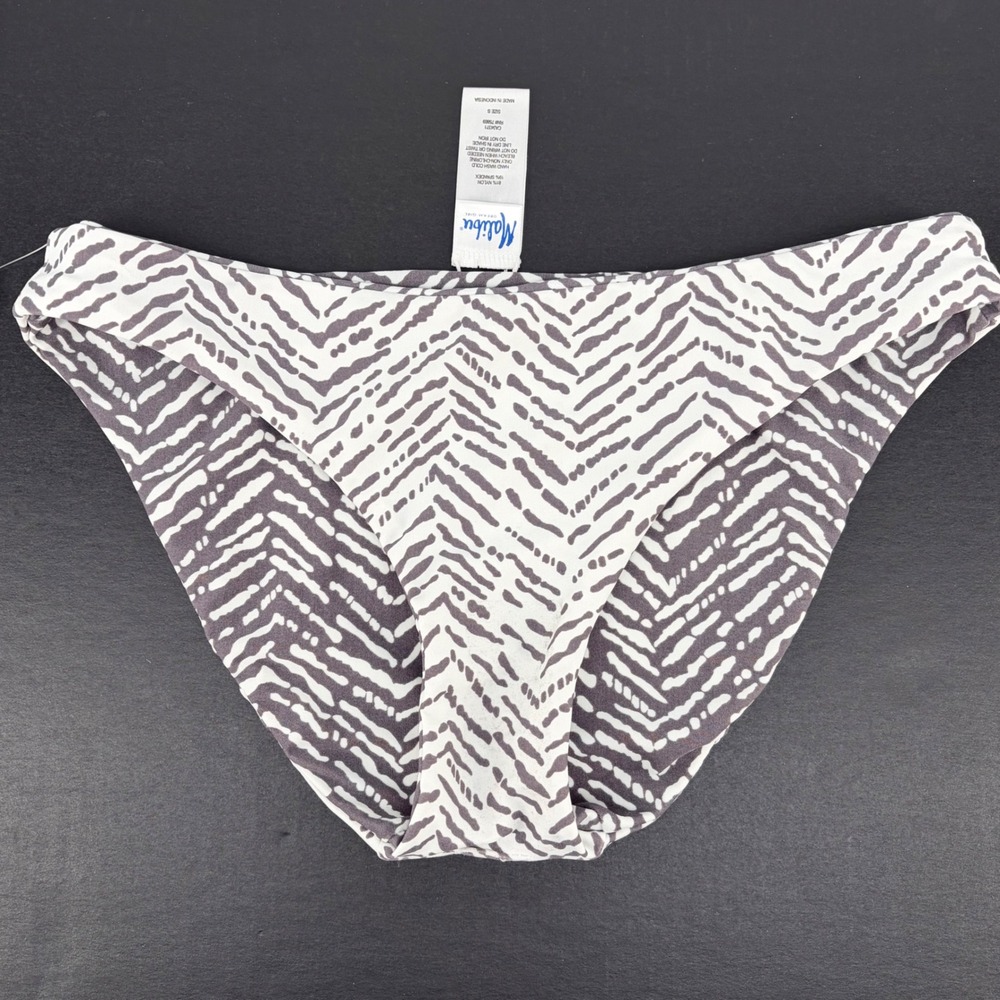 Malibu Dream Girl Bikini Bottom SMALL Grey White Reversible Chevron Abstract - Picture 2 of 6